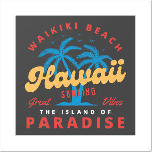 Waikiki Beach Surfing Surfer Hawaii Posters and Art